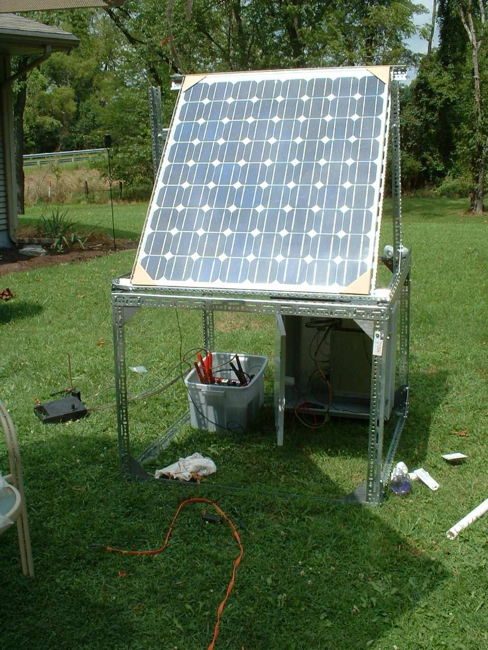 Figure 3.16:. Isofoton 24V 150W solar panel mounted on uni-strut framing during inital field tests.
