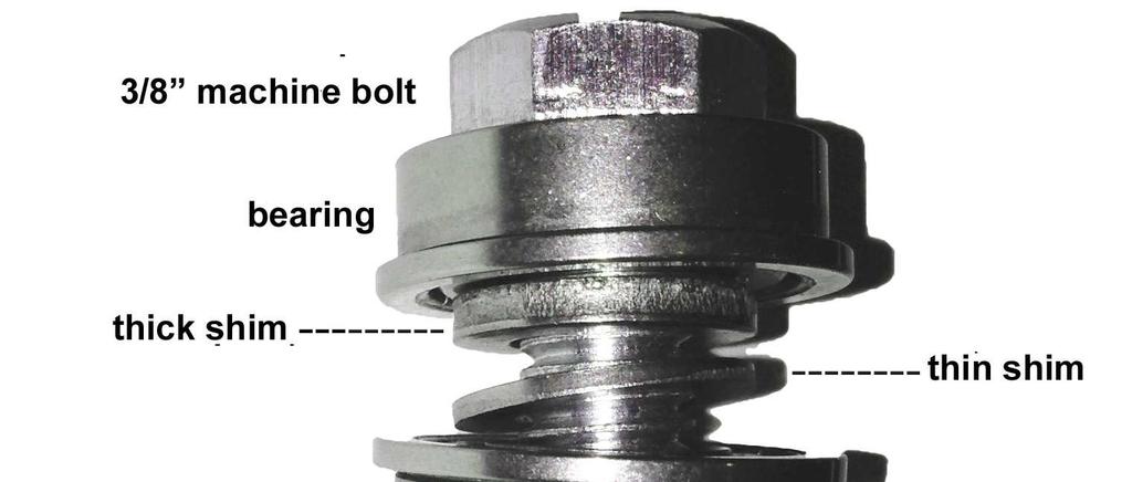 The 3/8" bolts and allthread have flat washers in various positions in this machine. In all of these places, it is advised to use 5/16" flat washers instead of 3/8" washers because they fit closer.