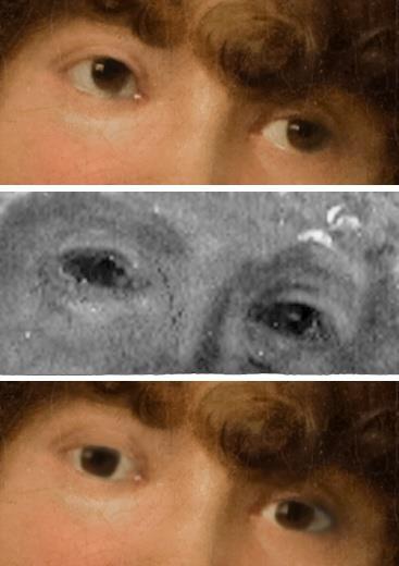 Figure 5 (left) Details of figure 1, showing the figure s eyes in the final
