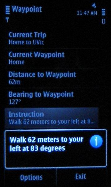 Auto-advance waypoints as the user reaches them. Using text-to-speech, speak instructions relating the distance and bearing of the next waypoint.