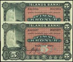 P-18a in EF, P-18b in EF, P-18c(x2) in Very Fine and Fine with the later showing a slightly lighted shade or primary blue color. Fine to Extremely Fine....$300-$500 ICELAND 10138 Islands Banki.