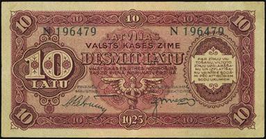 Extremely well centered. Scarce this nice. PMG Gem Uncirculated 66 EPQ....$150-$250 10258 State Treasury Note. 10 Latu, 1925. P-24c.
