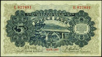 ...$400-$600 10260 Latvian Government State Treasury Note. 10 Latu, 1933. P-25a. One of a great variety we are offering on this 10 Latu design type. PMG About Uncirculated 50 EPQ.