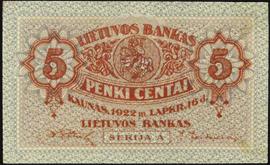 ...$75-$125 10284 Bank of Lithuania. 2 Centu, 1922. P-8a. 9 pieces in lot. One of a nice grouping of notes on this series we are offering.