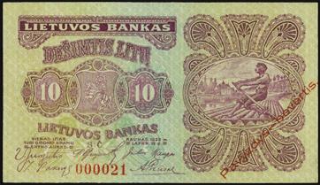 PMG Very Good 10 Net. Edge Damaged, Rust.... $400-$600 10310 Bank of Lithuania. 10 Litu, November 1922. P-18a.