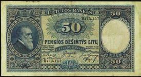 PMG Very Fine 25 Net. Thinned....$60-$80 10325 Bank of Lithuania. 10 Litu, 1927-28 Issue. P-23s2. Specimen. Solid zero serial numbers and seen with PAVYZDYS overprints diagonally in red.
