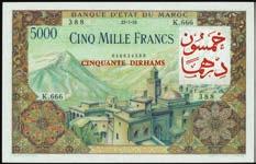 ...$600-$800 10391 Banque D Etat Du Maroc. 500 Francs, 1949-58. P-46. A bright, fresh and original example. PMG Choice Uncirculated 64 EPQ....$100-$150 10392 Banque D Etat Du Maroc.