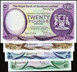 A seldom seen original note for this series that shows with only light even circulation and deeply embossed inks. Very Fine....$400-$600 SCOTLAND 10426 Bank of Scotland. 1 & 5 Pounds, 1966 & 1967.
