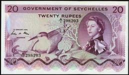 Only trivial circulation on this Queen Elizabeth II 10 Rupees note. PMG Choice Extremely Fine 45....$300-$500 10448 Government of Seychelles. 50 Rupees, 1.8.1973.