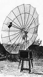 Figure 24: Complete DRS system. Chicken mesh antenna and television for receiving the television signals directly from the ATS-6 satellite. Source: The Hindu Photo Library.