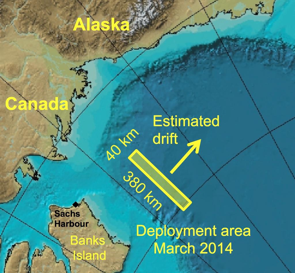 estimation accuracy. Figure 1. Location of the equipment deployments in March 2014. The navigation systems and sensors were deployed by plane from Sachs Harbour on Banks Island, Canada. A.