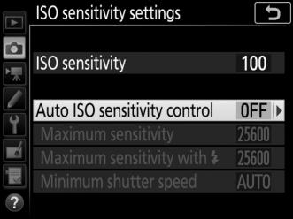 Auto ISO Sensitivity Control If On is selected for ISO sensitivity settings > Auto ISO sensitivity control in the photo shooting menu, ISO sensitivity will automatically be adjusted if optimal