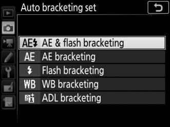 Bracketing Bracketing automatically varies exposure, flash level, Active D-Lighting (ADL), or white balance slightly with each shot, bracketing the current value.