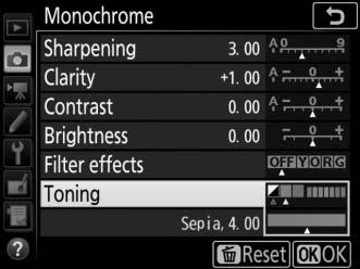 Use this as a reference when adjusting settings. A Filter Effects (Monochrome Only) The options in this menu simulate the effect of color filters on monochrome photographs.