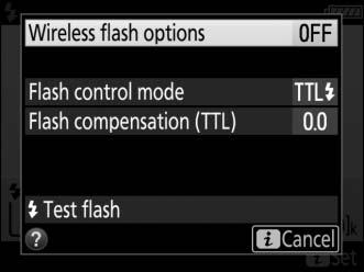A Flash Info and Camera Settings The flash information display shows selected camera settings, including exposure mode, shutter speed, aperture, and ISO sensitivity.