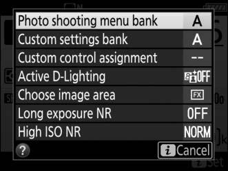 The i button To access the options below, press the i button during viewfinder photography.