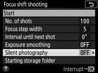 To enable or disable silent photography: Highlight Silent photography and