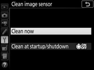 Image Sensor Cleaning If you suspect that dirt or dust on the image sensor is appearing in photographs, you can clean the sensor using the Clean image sensor option in the setup menu.