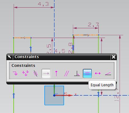 Figure 25 - Adding Constraints (2) Add an Equal Length constraint to lines 1 and 5 using