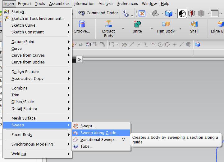 Select the Sweep along Guide feature from the Sweep group in the Insert option of the menu (Figure 31).