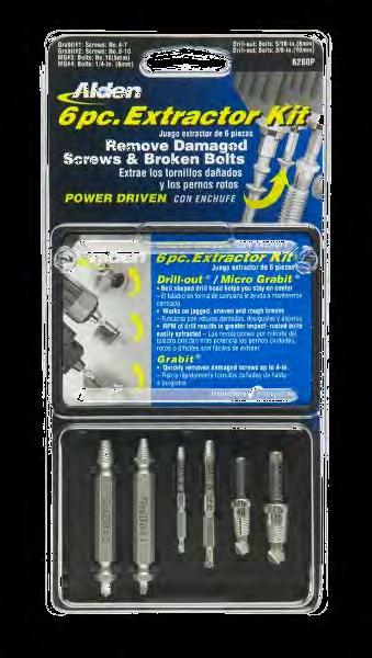 Micro Grabit for removing bolt #s 5, 6, 8 and 1/4. #85025 10 Piece Master Extractor Kit Contains: X-Out for extracting screw sizes #6 to #4.