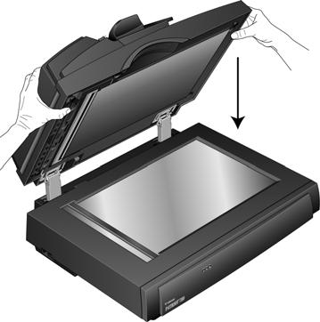 8 VISIONEER PATRIOT 780 SCANNER USER S GUIDE 2. Lower the lid to the scanner body sliding the hinges into place. 3.