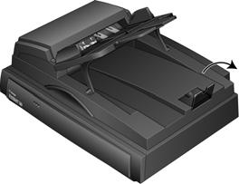 Lift the paper stop on the back of the tray to keep documents in the output