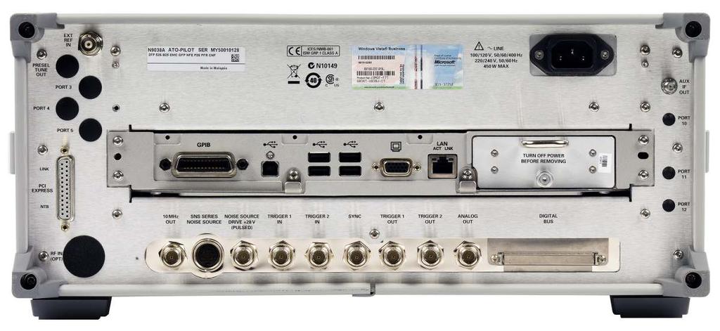 11 Keysight MXE EMI Receiver N9038A - Brochure MXE Front and Rear Panels Comprehensive display provides view of spectrum, meters, and suspect list. View up to three different detectors.