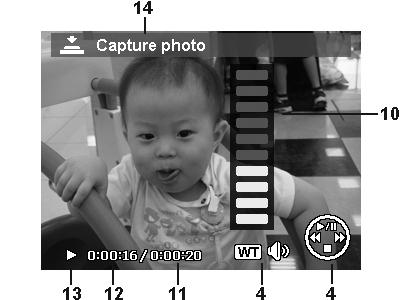 7 Storage media Indicates used storage memory. 8 Recording date & time Displays the date and time of the video clip. 9 Video size Indicates the size of the video clip.