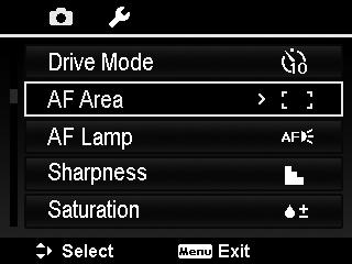 To set the Drive Mode 1. From the Record menu, select Drive Mode. 2. Use the or keys to go through the selection. 3. Press the OK button to save and apply changes.