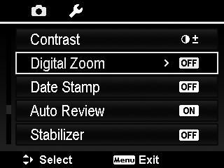 This function allows you to adjust the contrast of your images. To set Contrast 1. From the Record menu, select Contrast. 2. Use the or keys to go through the selection. 3.
