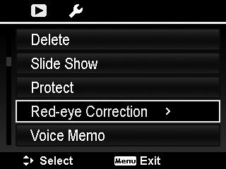 The Red-eye Correction function is used to reduce red eye in captured images. This function is only available for still images.