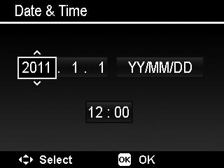 Setting Date & Time Use the Date & Time function to set the date and time of your camera. This function is useful in attaching date stamps on captured images. Your camera uses a 24-hour time format.