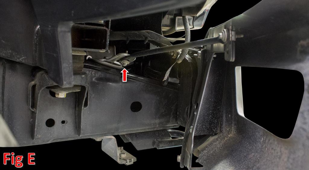Remove the 8mm Bolt that holds on the bumper side support bar. Repeat this step on the other side. (Fig E) 6. Remove the 21mm Nuts that hold on the bumper.