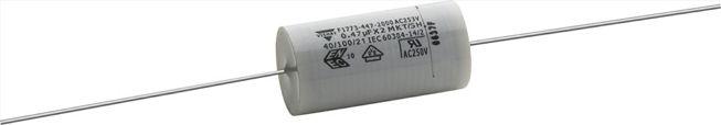 Interference Suppression Film Capacitor - Class X2 Axial MKT 253 V AC - Continuous Across the Line FEATURES Axial mounting Low building height Material categorization: for definitions of compliance