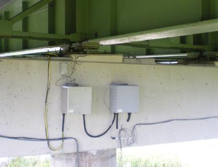 The instrument was hard-wire to the power source at the bridge and to each of the tilt sensors on the pier and superstructure of the bridge.