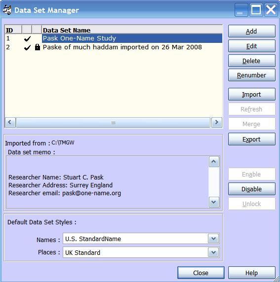 Data Set Manager The Data Set Manager, allows you to control and manage the data sets within your projects.