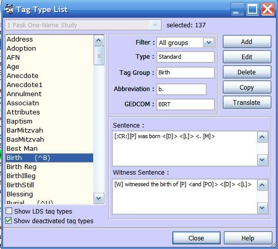 Tag Sentences Defaults from Tag Type List The Tag Type List is a list of all of the tags detailed in the project.