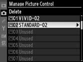 Ştergerea opţiunilor de control fotografie de pe aparatul foto 1 Selectaţi Delete (Ştergere).