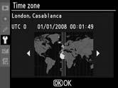 4 Selectaţi World time (Ora în jurul lumii). Selectaţi World time (Ora în jurul lumii) şi apăsaţi 2. 5 Setare time zone (fus orar).