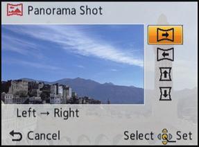[Panorama Shot] Recording Pictures are recorded continuously while moving the camera horizontally or vertically, and are combined to make a single panorama picture.