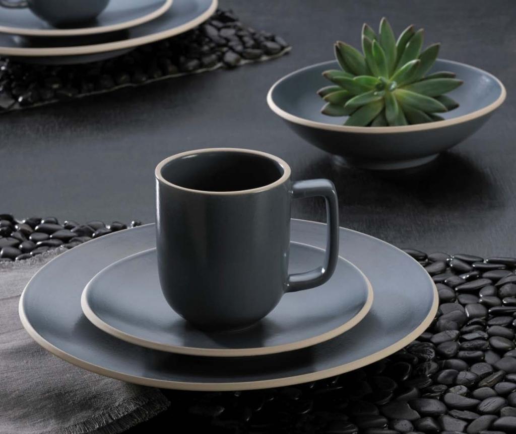 Mikasa Leah Mikasa Leah dinnerware is featured on a unique contemporary coupe shape. The natural color palette highlights the subtle handcrafted speckled look of the high quality stoneware.