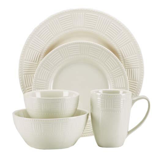 Mikasa Blake Mikasa Blake dinnerware features an oversized, modern basket weave design on the rim, outlined with embossed dots on white stoneware.