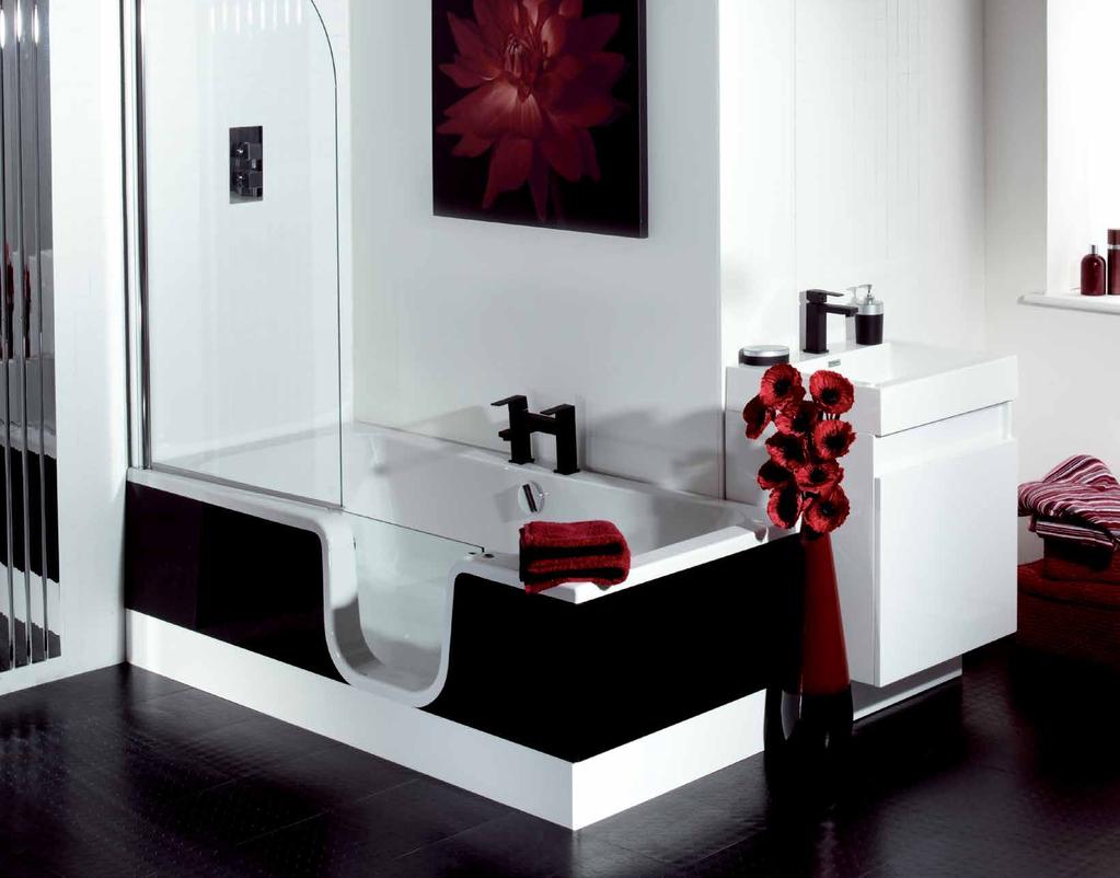 The Talis easy access bath The Talis 1700 x 800mm An innovative design developed with white, black, and high gloss white panels to suit your decor (shown opposite).