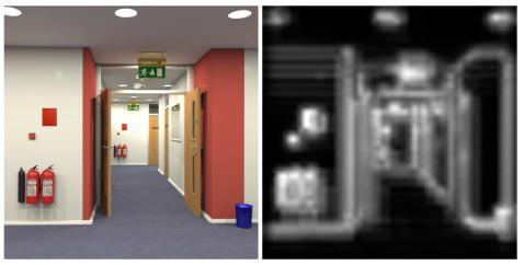 Slide 15 Bottom-up processing Corridor scene: (left) high quality and (right) saliency map using the algorithm by Itti et al. (1998).