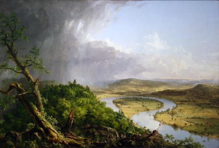 Thomas Cole, View from Mount Holyoke, Northampton, Massachusetts, after a Thunderstorm The Oxbow, When looking at The Oxbow, the viewer can clearly see that Cole used a diagonal line from the lower