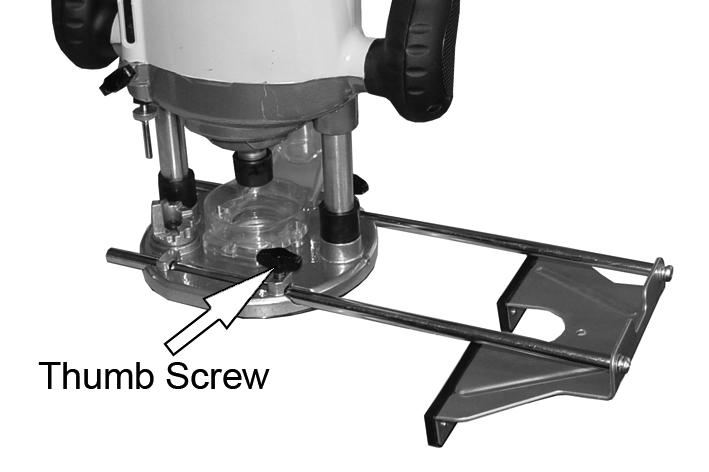 Slide the guide rods into the router base. 4. Tighten the thumb screws. USING THE SIDE FENCE 1. Adjust the side-fence to the required distance and lock in place using the thumb screws. 2.