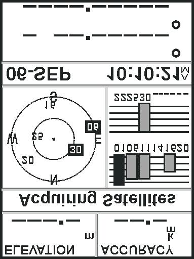 This screen can be used to determine the number of satellites the Garmin 72 is receiving signals from, as well as where in the