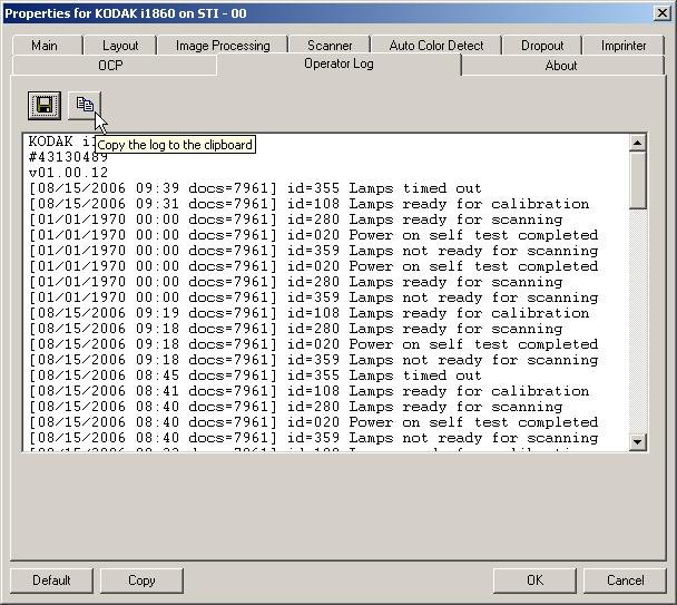 Operator Log tab The Operator Log tab provides a listing of any errors that have