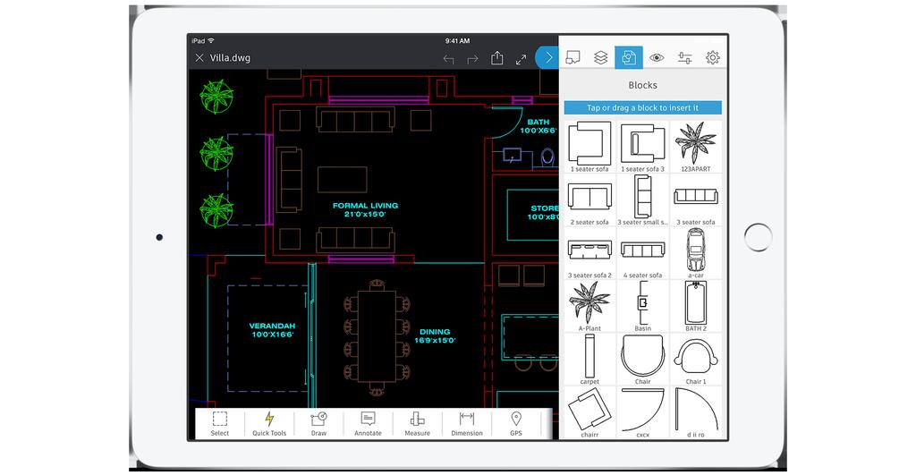AutoCAD mobile app at a glance For a quick look at the features available in AutoCAD mobile, swipe through the gallery on the right.